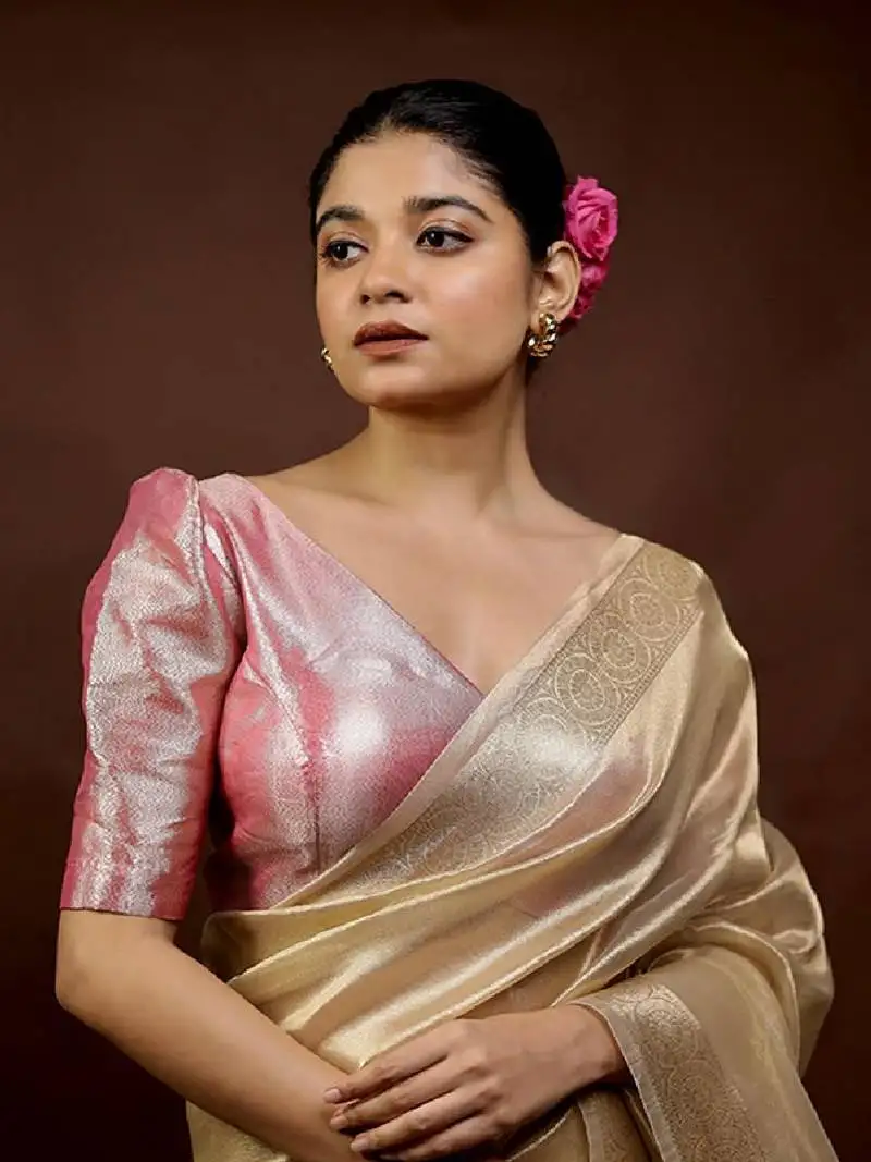 Baby pink tissue designer blouse