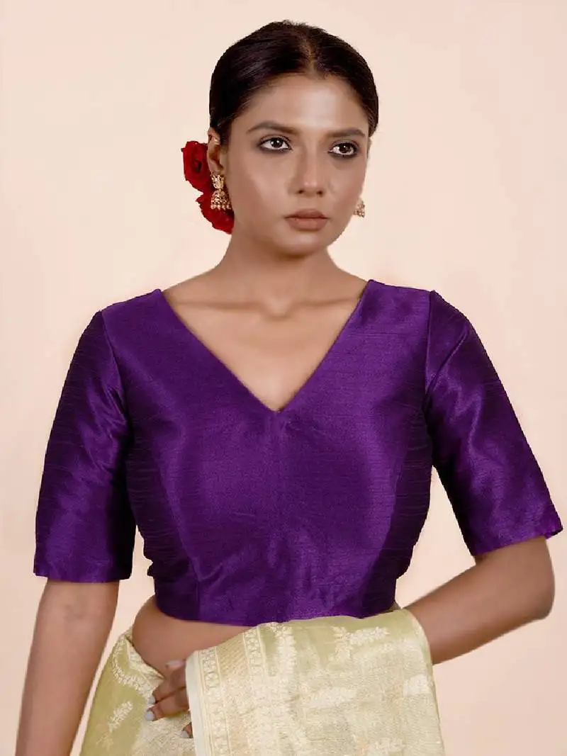Purple dupion silk designer blouse