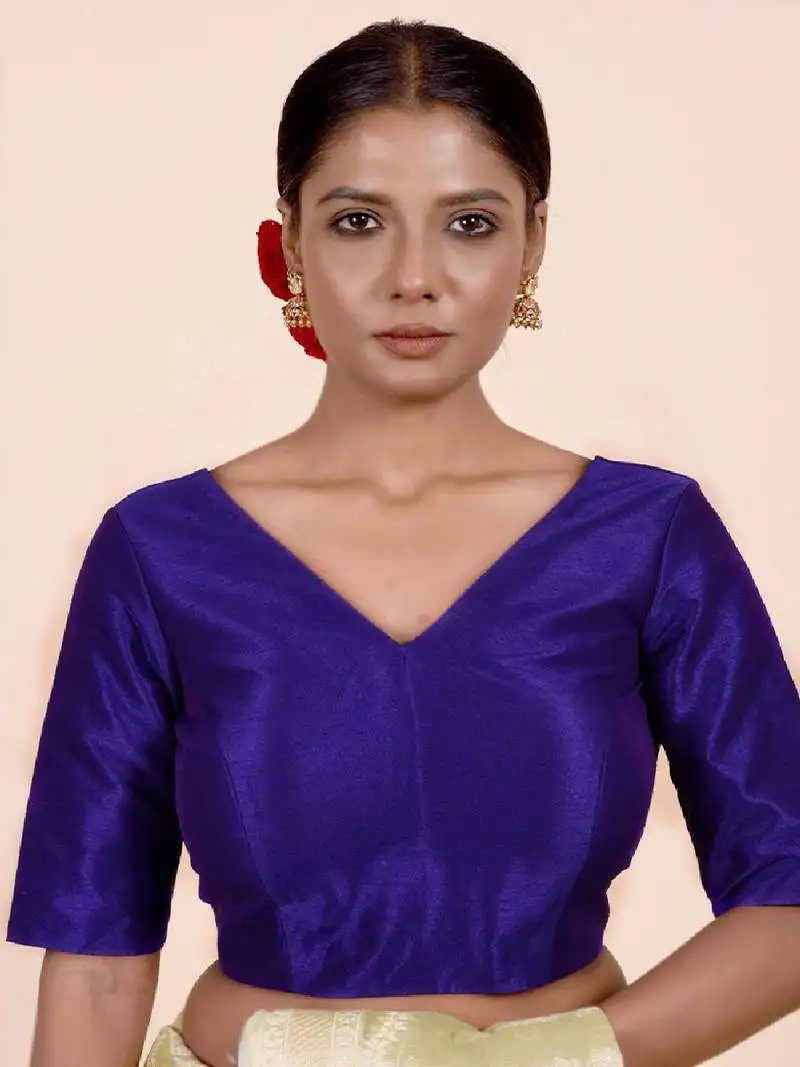 Royal blue dupion silk designer blouse