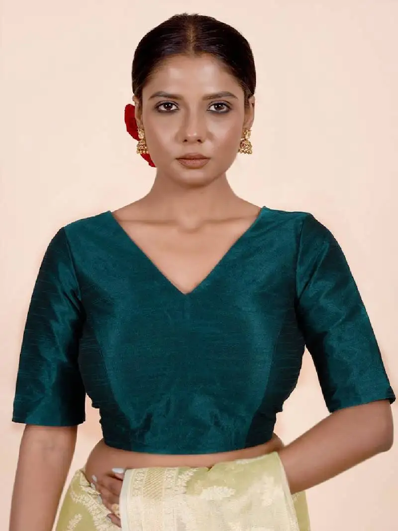 Teal green dupion silk designer blouse