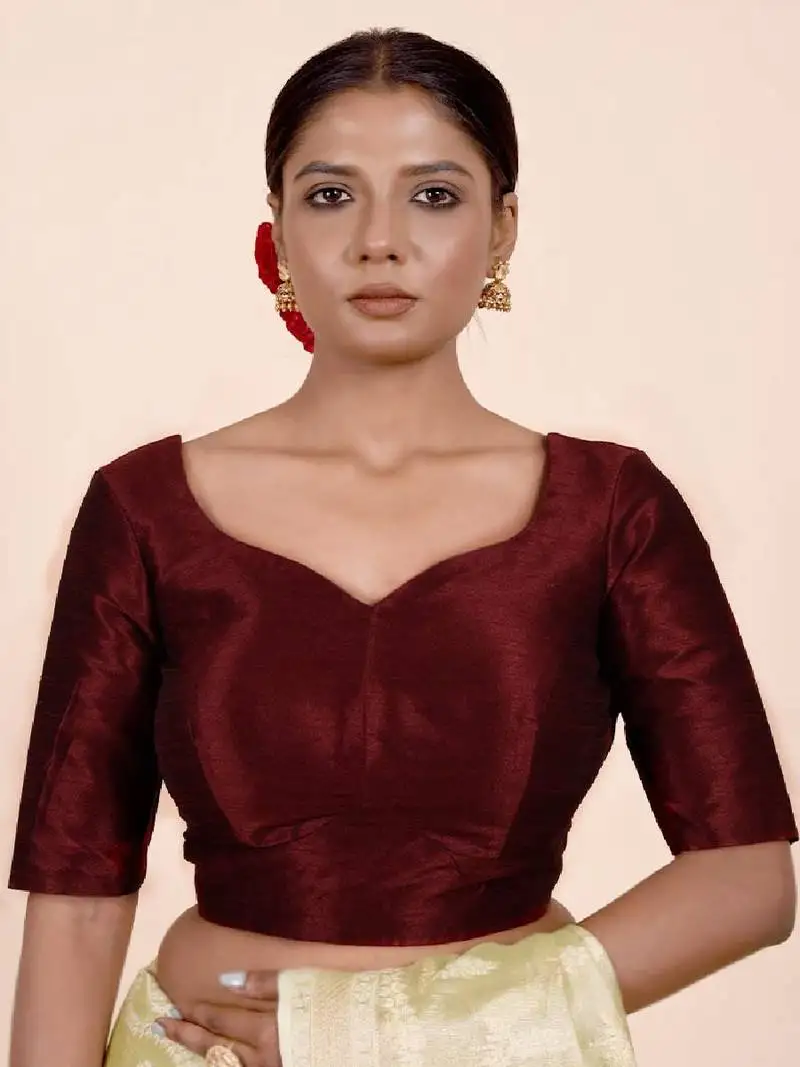 Dark maroon dupion silk designer blouse