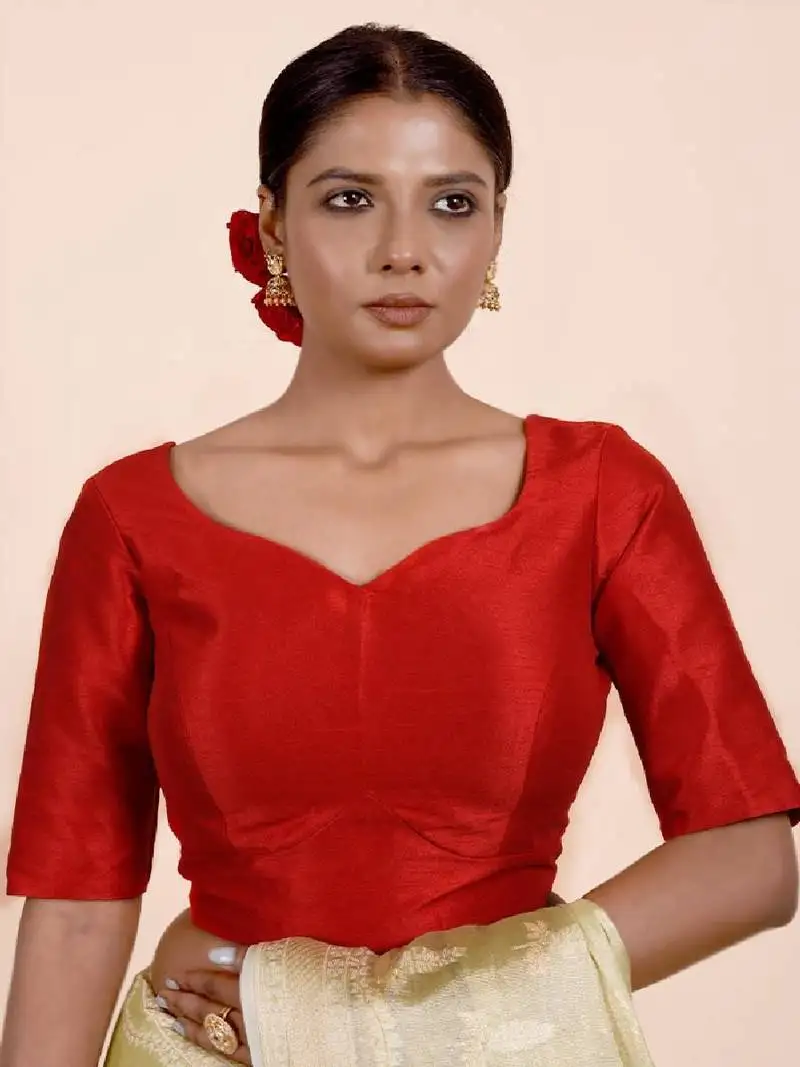 Red dupion silk designer blouse