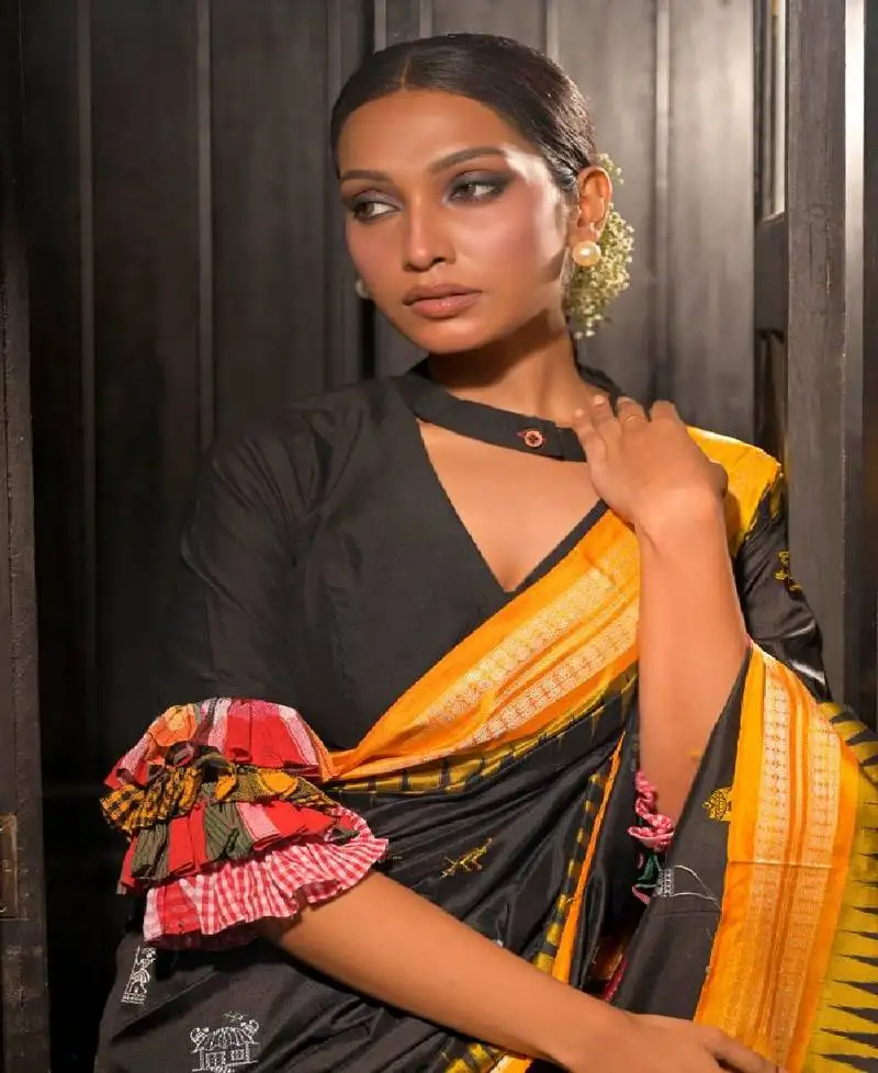 Black cotton silk designer blouse