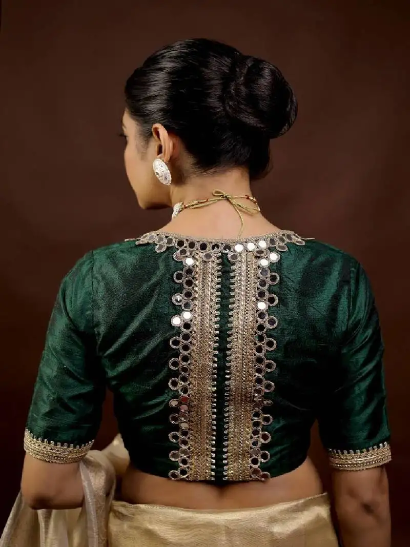 Bottle green pure silk designer blouse