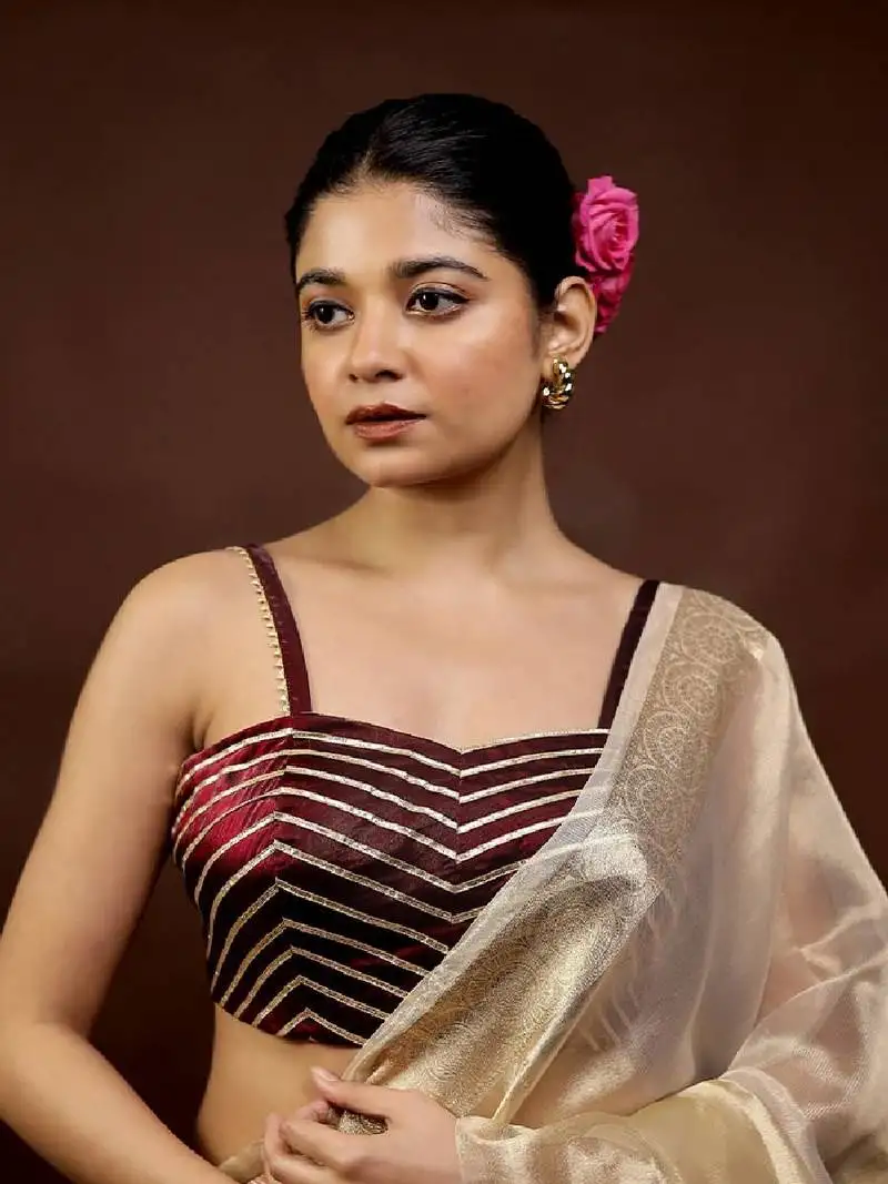 Maroon tissue designer blouse