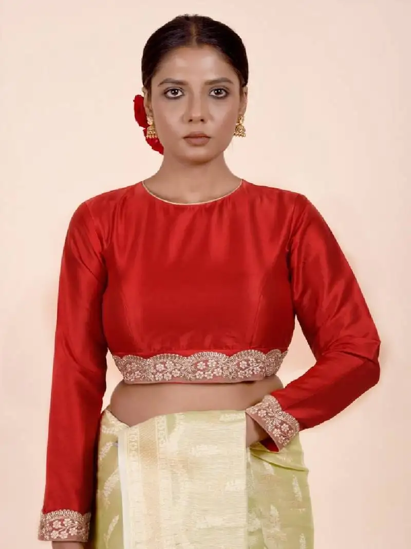 Red silk designer blouse