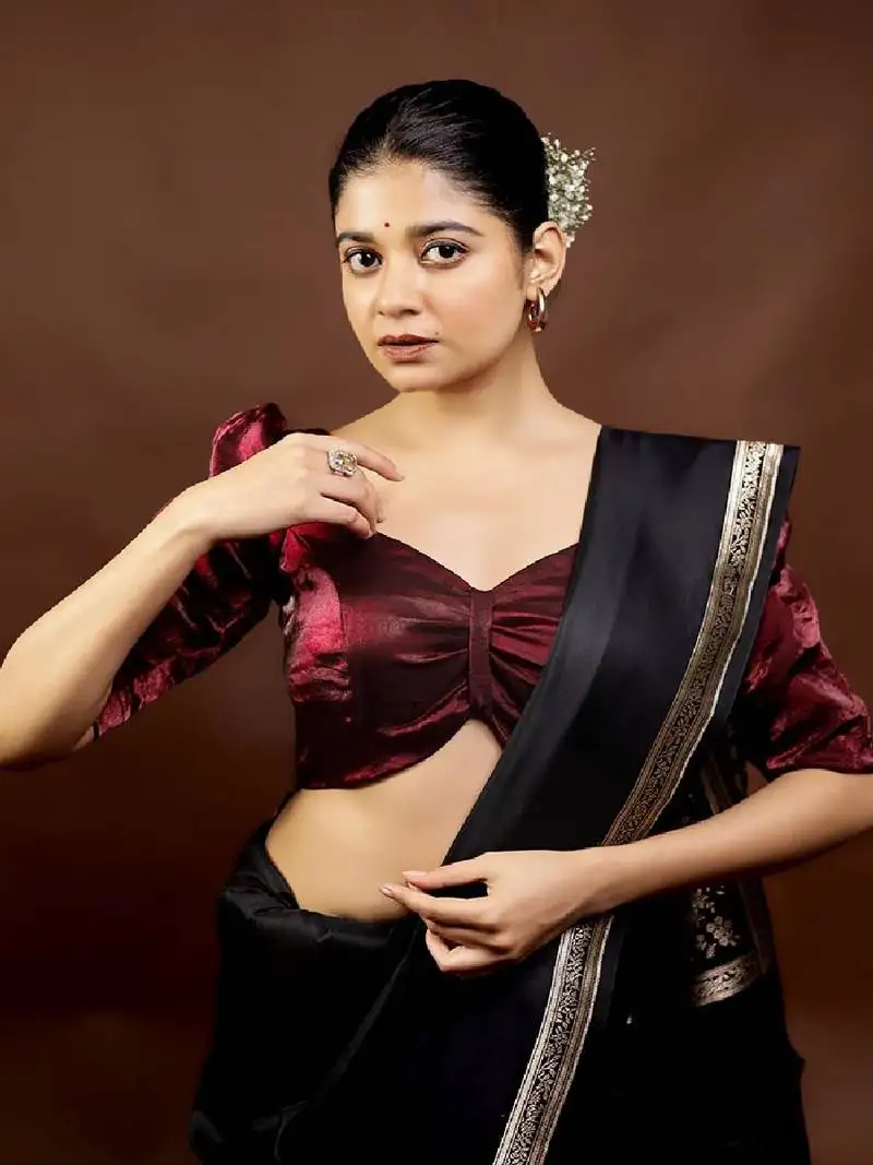 Dark maroon tissue designer blouse