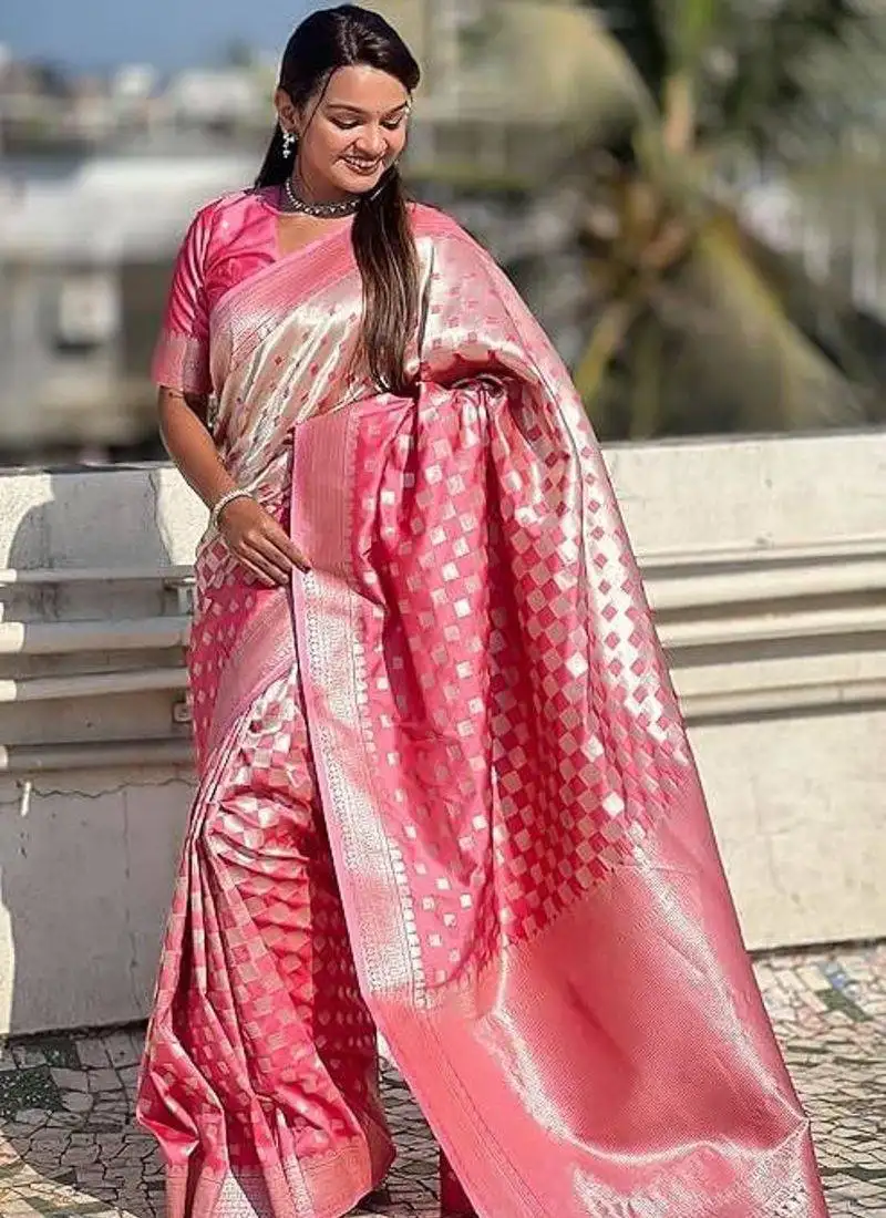 Babypink silk blend saree with blouse