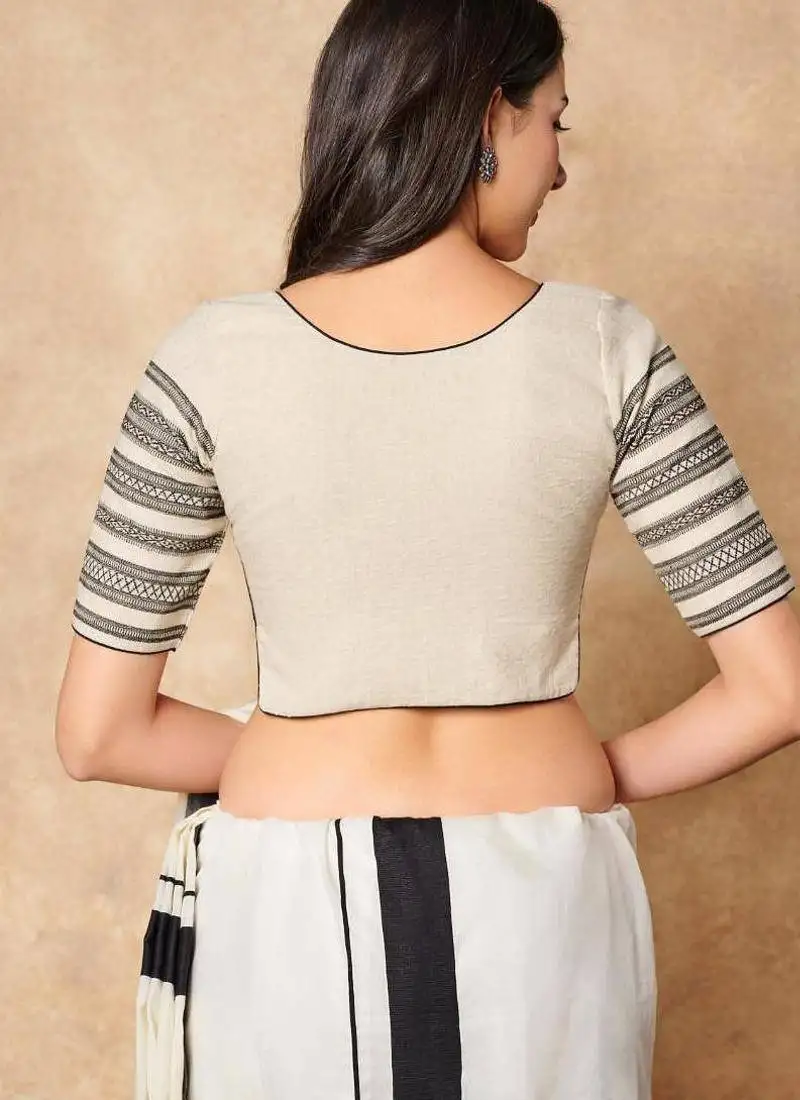 Off white pure cotton round neck readymade long blouse