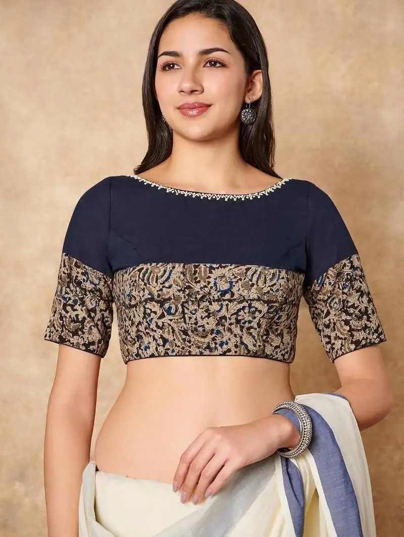 Blue kalamkari pure cotton readymade blouse