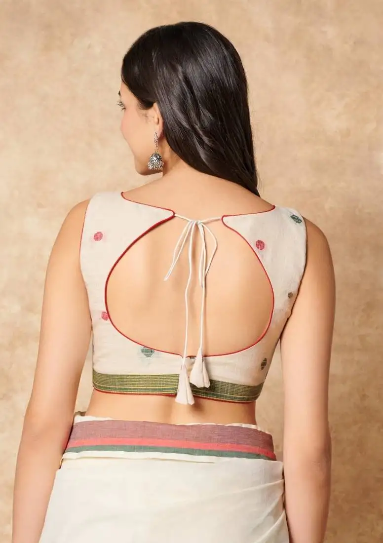 Off white pure cotton boat neck readymade blouse