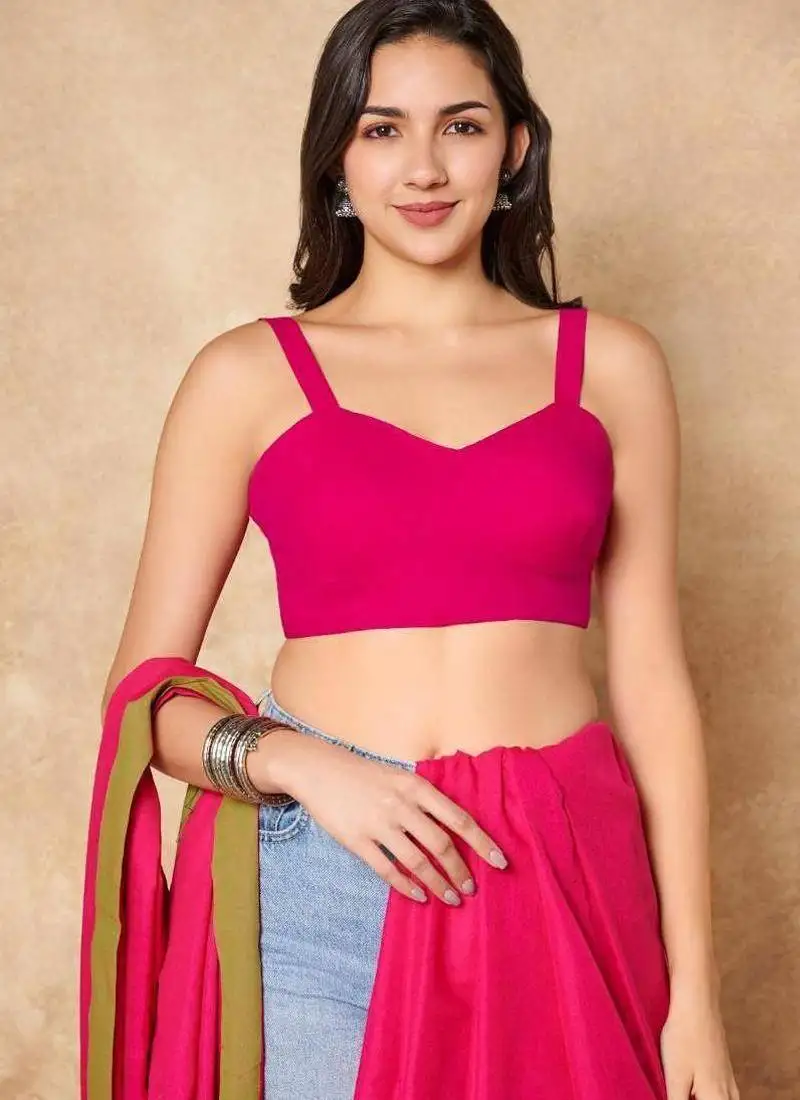 Red pure cotton sleeveless readymade blouse