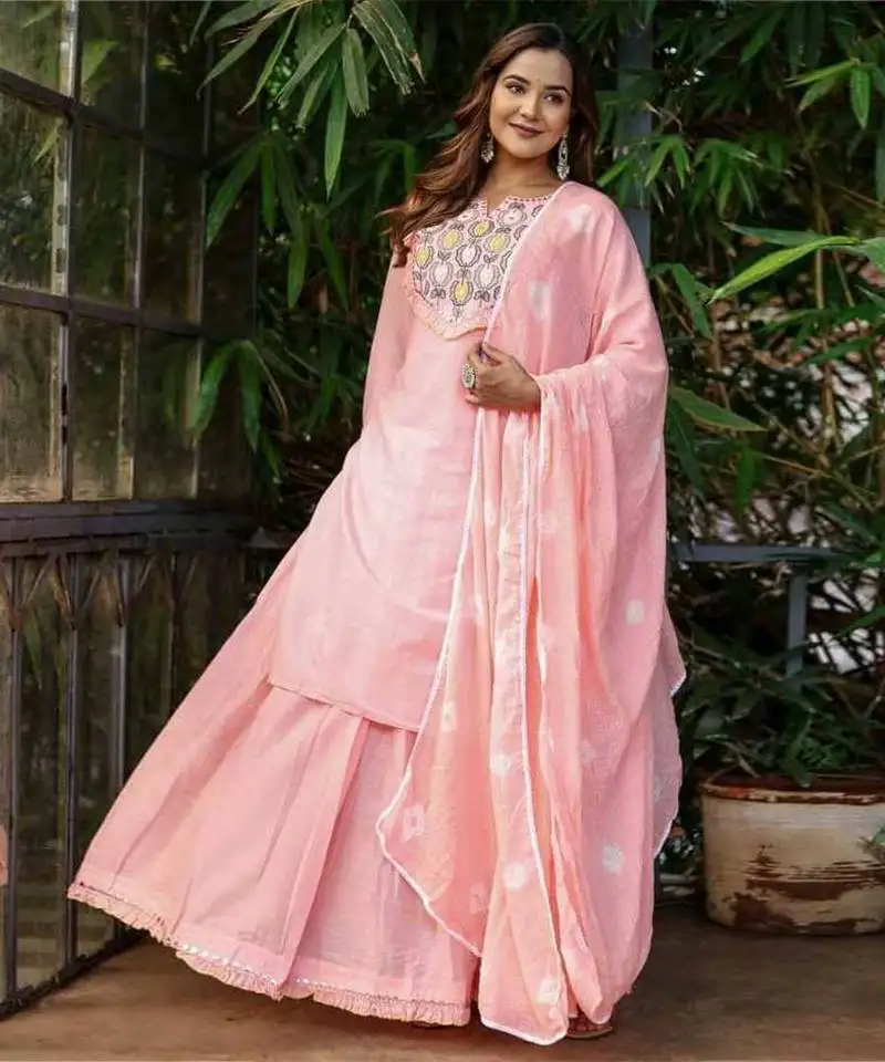 Baby pink kurti with skirt & dupatta stitched