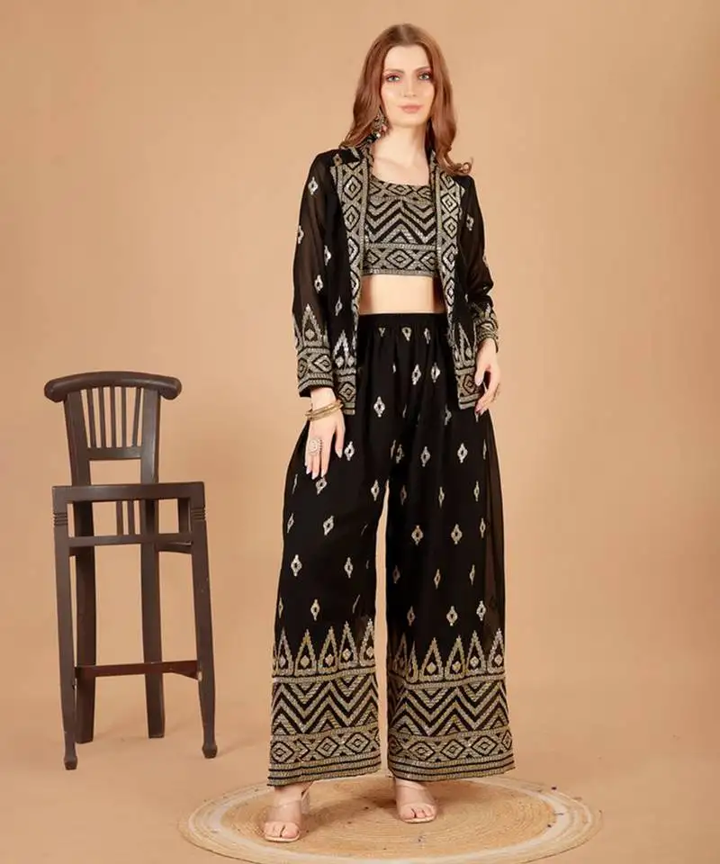 Black embroidered ethnic set. stitched