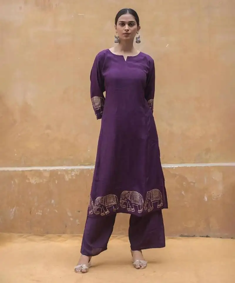 Wine kurta and palazzo set stitched