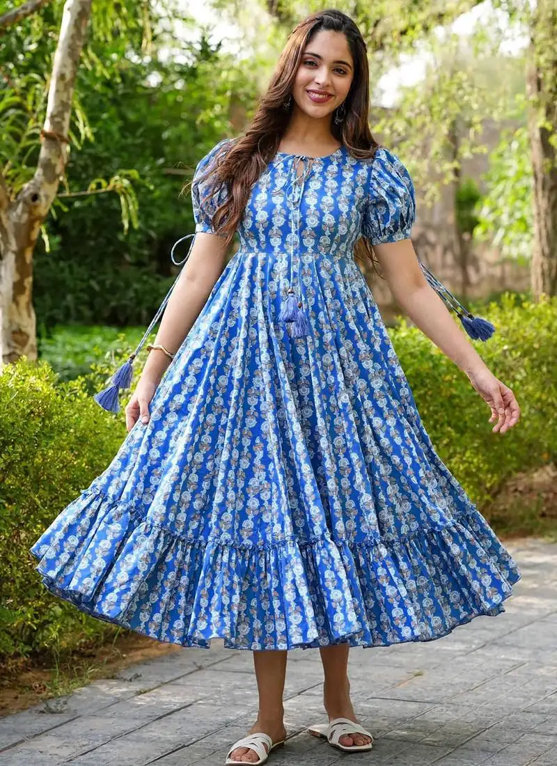 Blue digital print rayon kurti