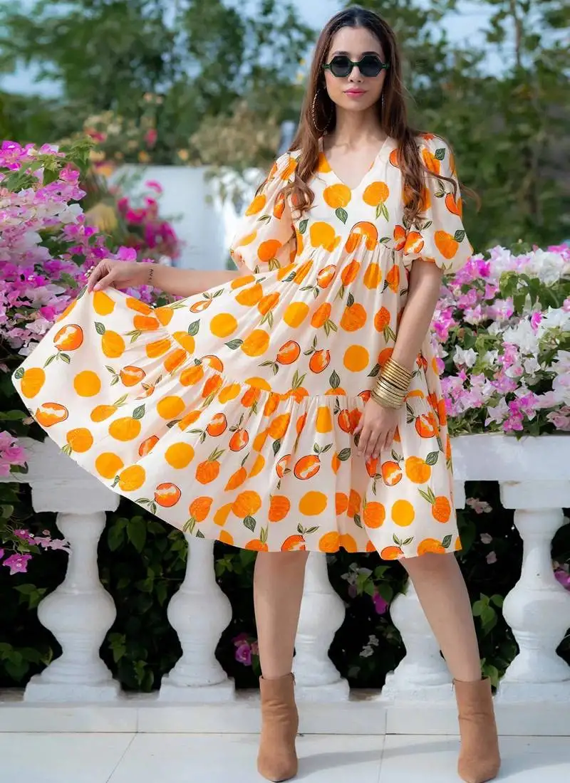 Cream digital print rayon kurti