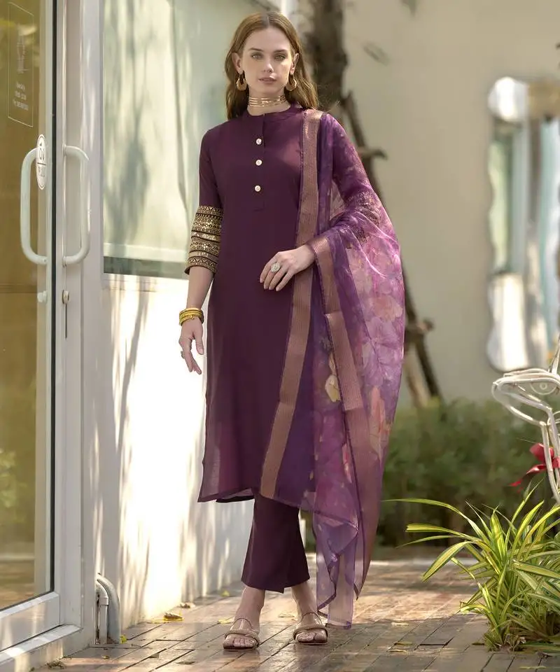 Women's gorgeous roman straight kurta with pant and dupatta set