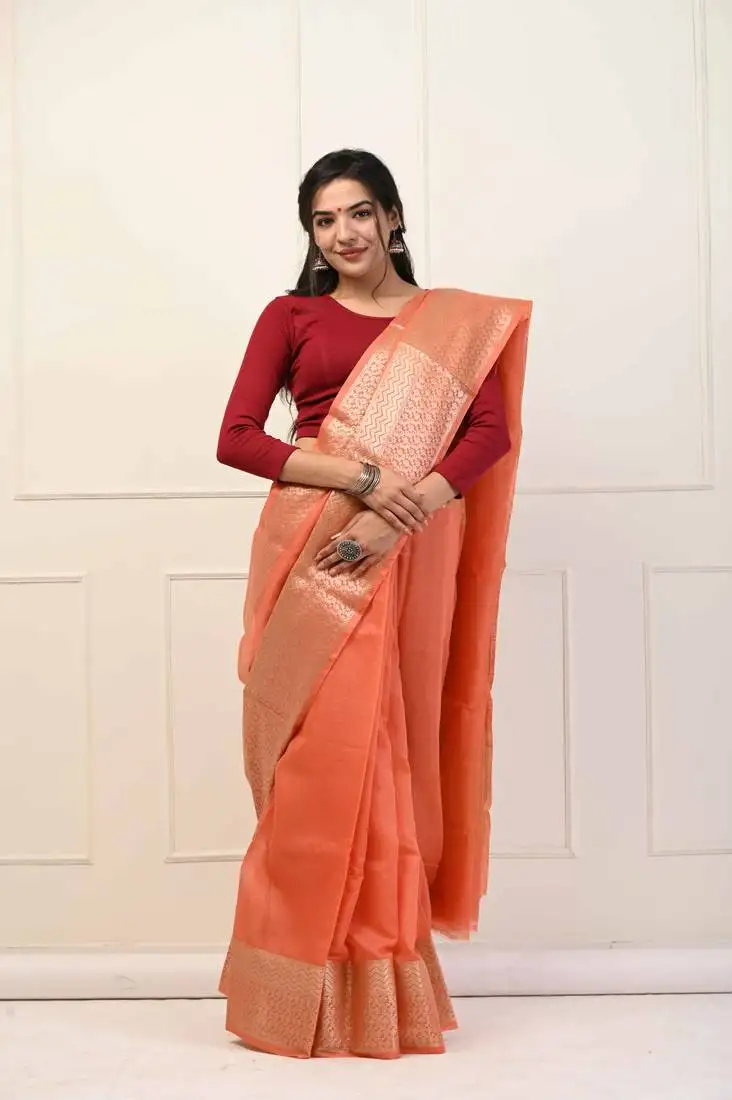 Orange handloom cotton saree