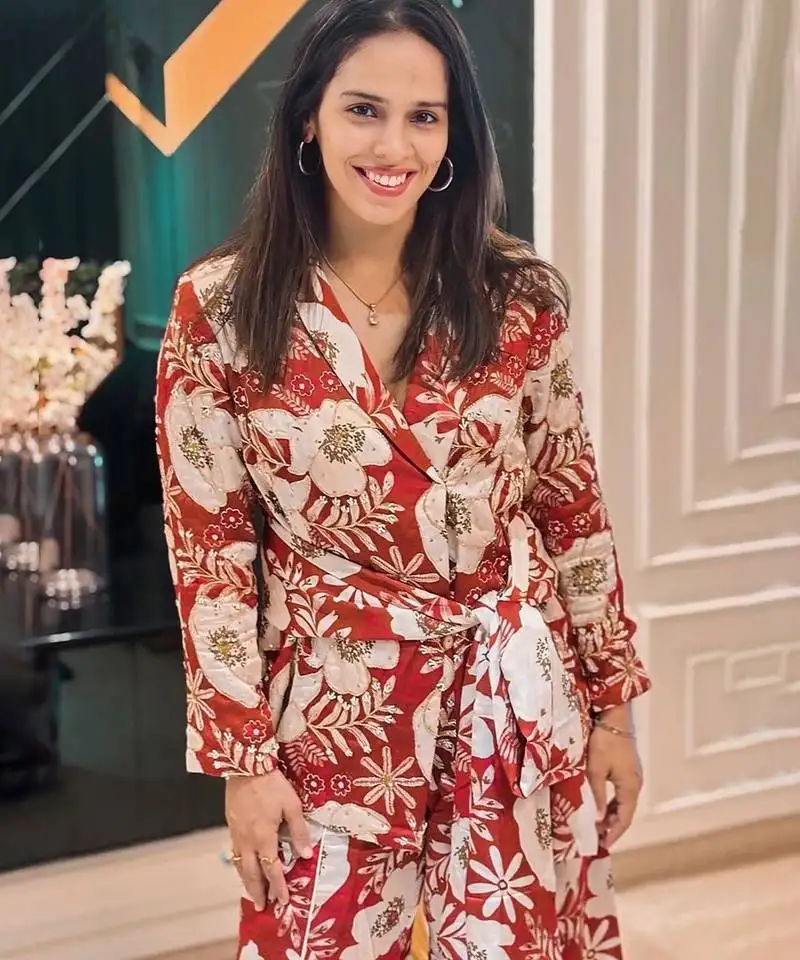 Multicolor floral printed satin jacket with pant