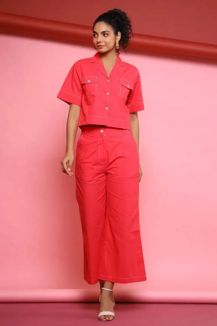 Red plain cotton lovely red co-ord sets