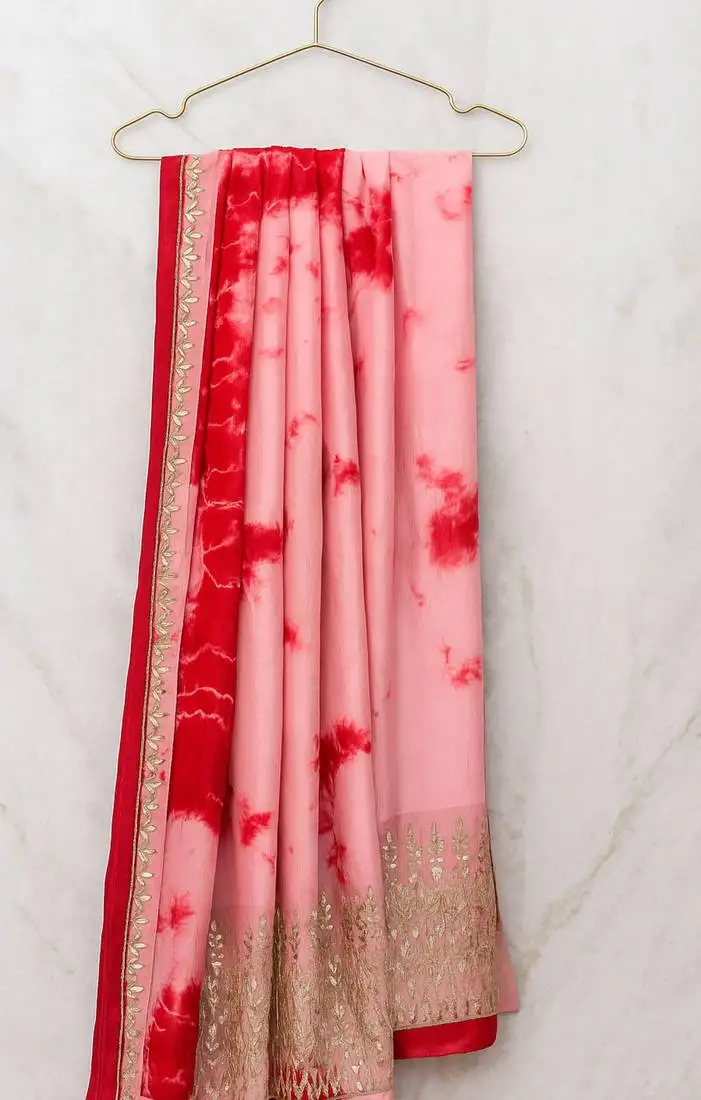 Pink marble dye saree with gota patti work and blouse