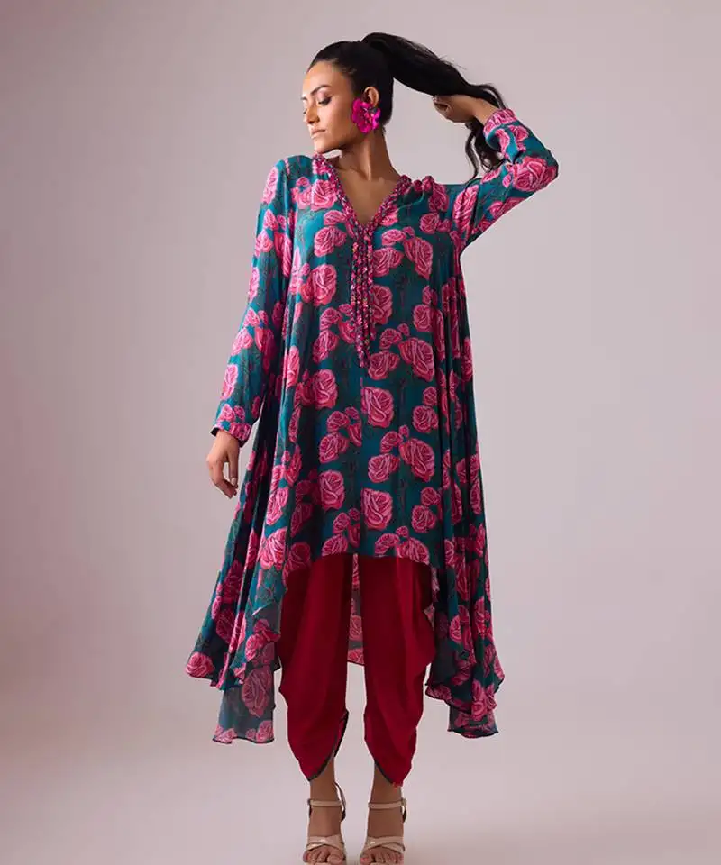 Blue georgette floral printed kurta set
