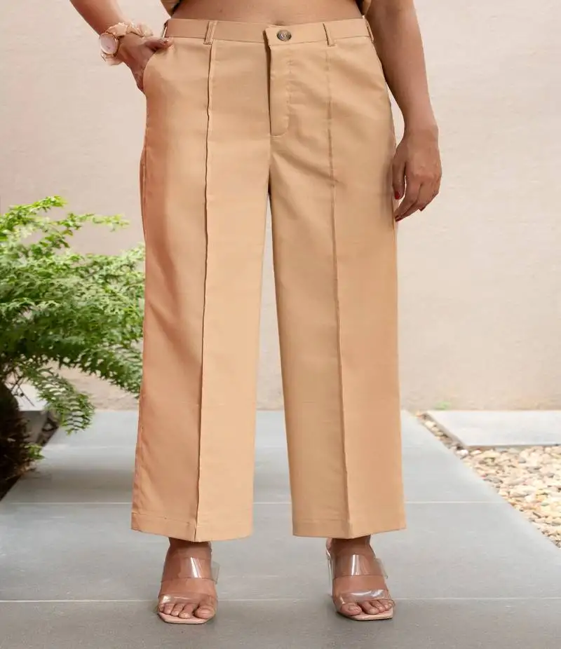 Beige cotton formal pants