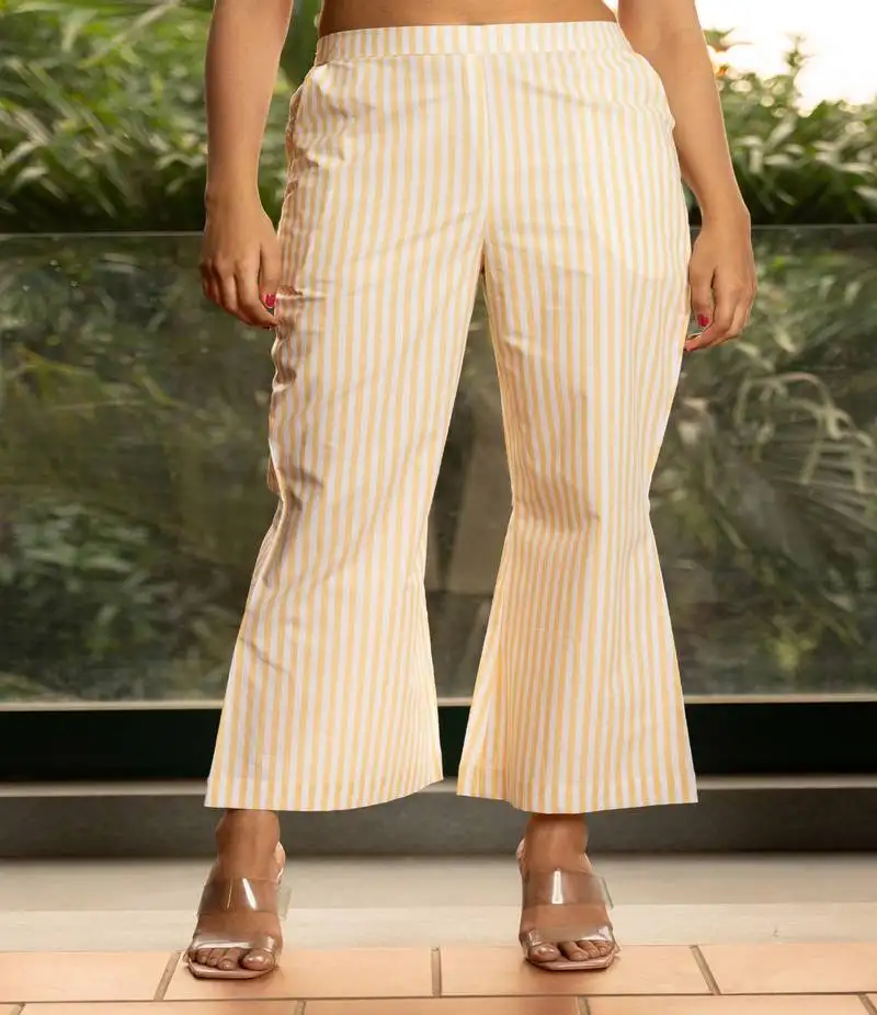 Yellow striped cotton pants
