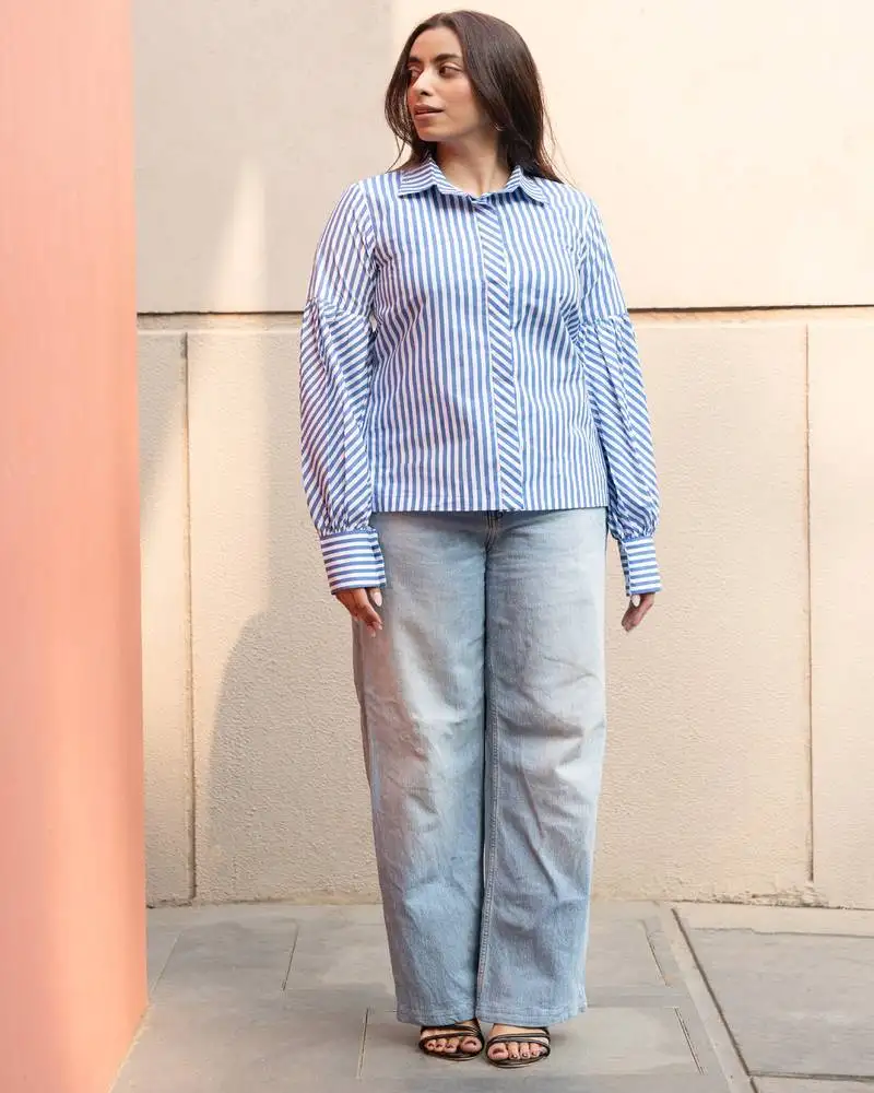 Powder blue striped cotton shirt