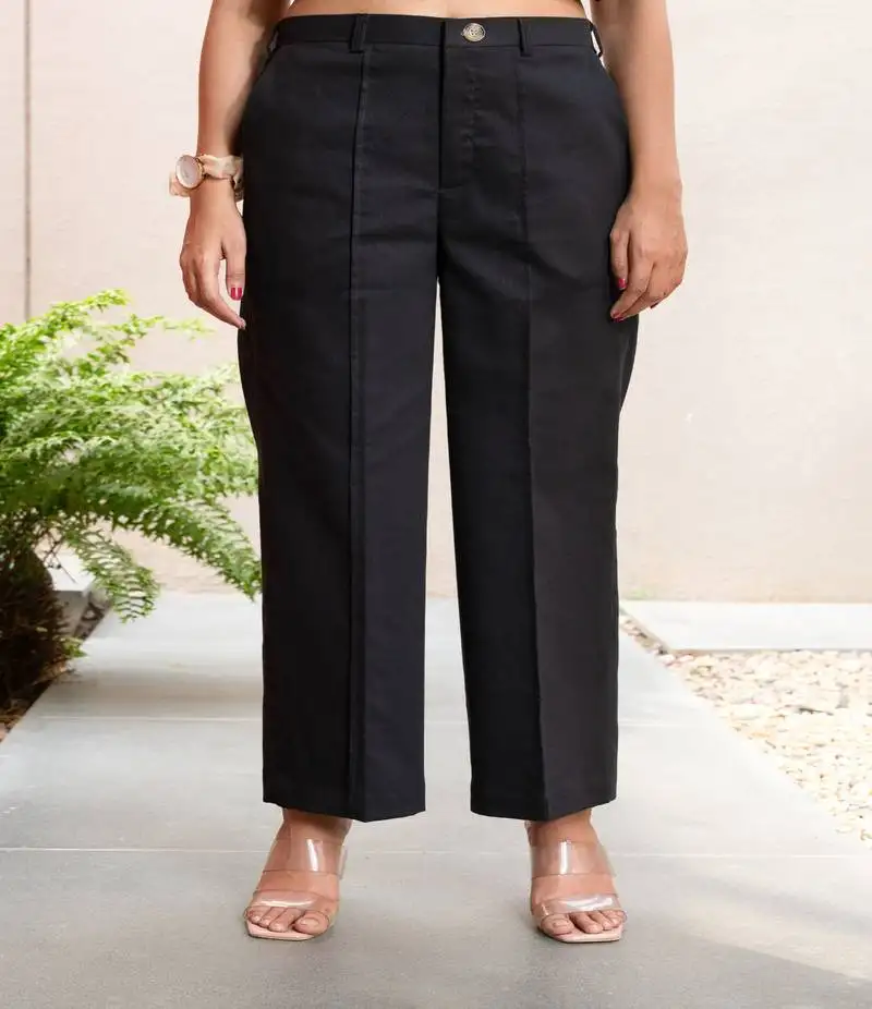 Black cotton formal pants