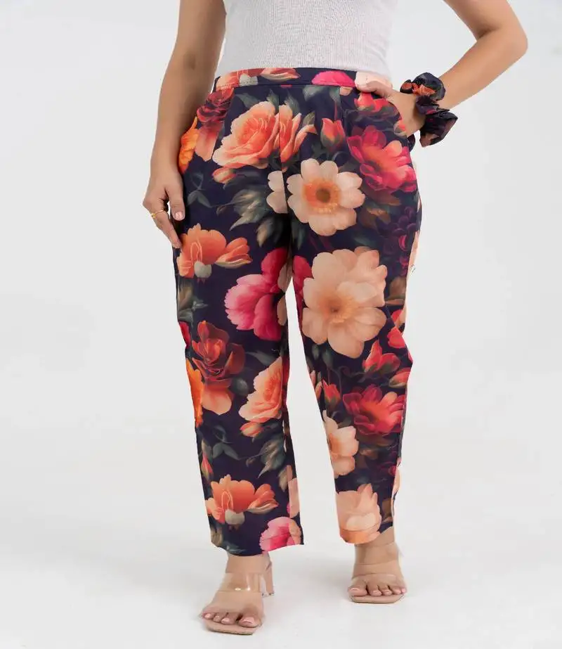 Bold floral printed cotton pant