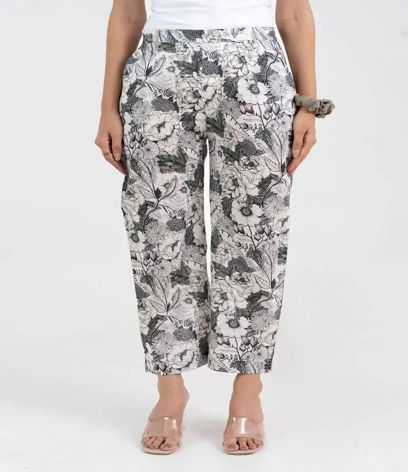 White floral all over printed cotton pant