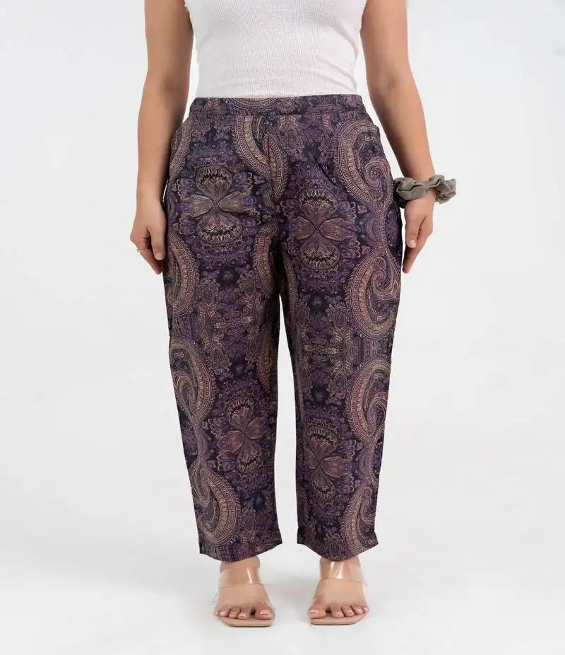Purple paisley printed cotton pant