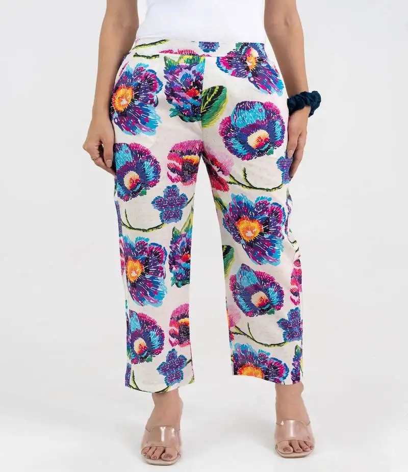 Abstract floral printed cotton pant