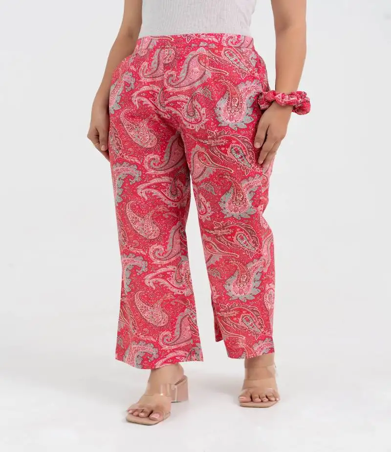 Pink paisley printed cotton pant