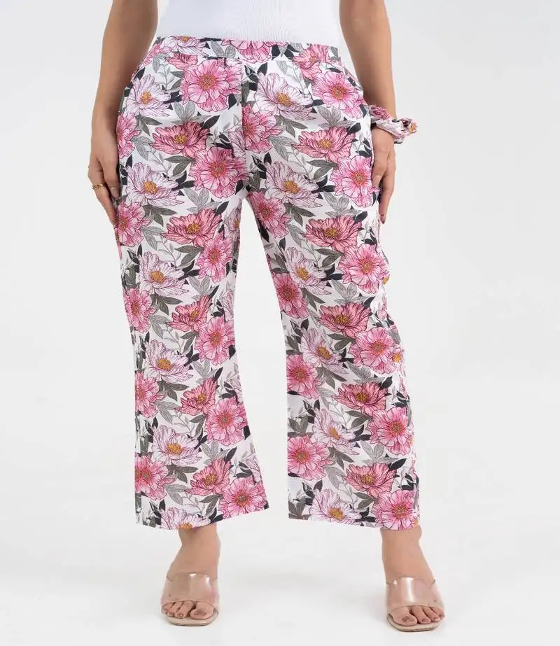 Pink floral printed relaxed fit cotton pant