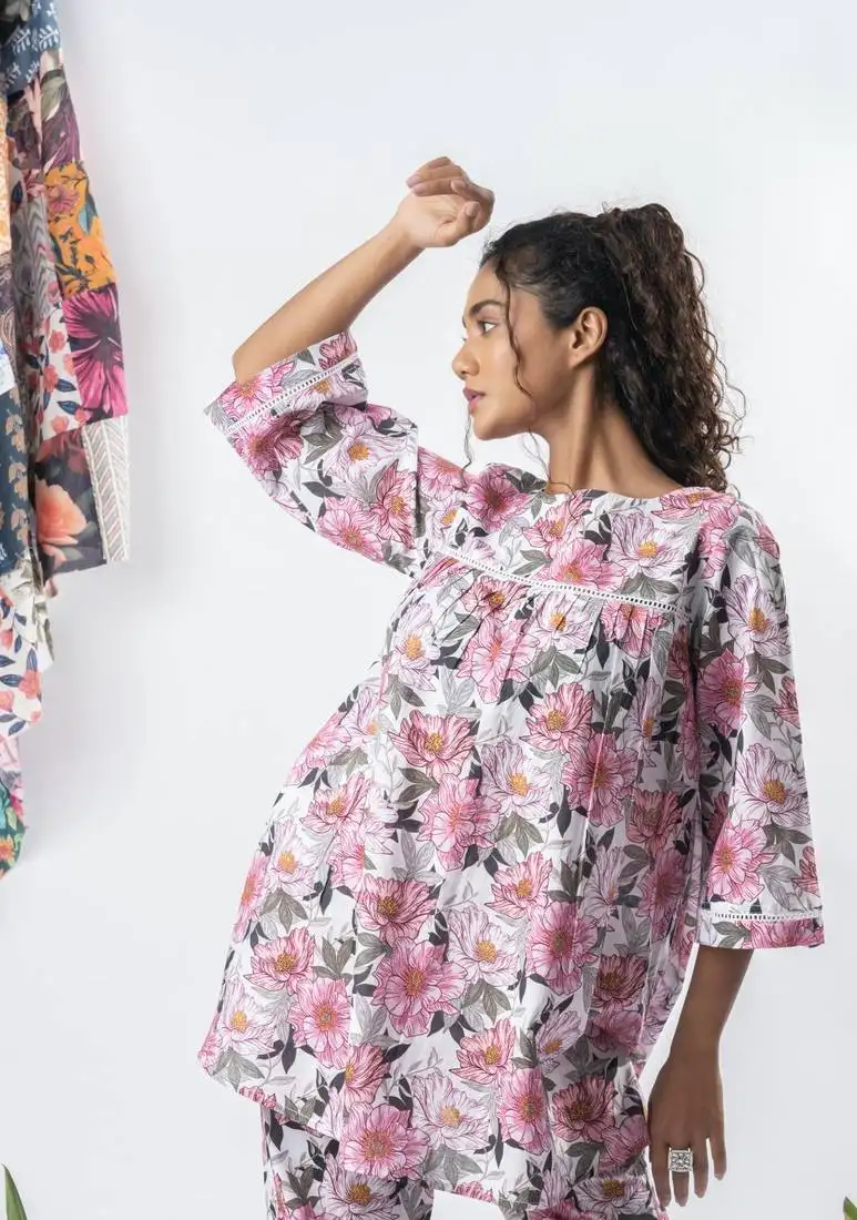 White printed a-line cotton top