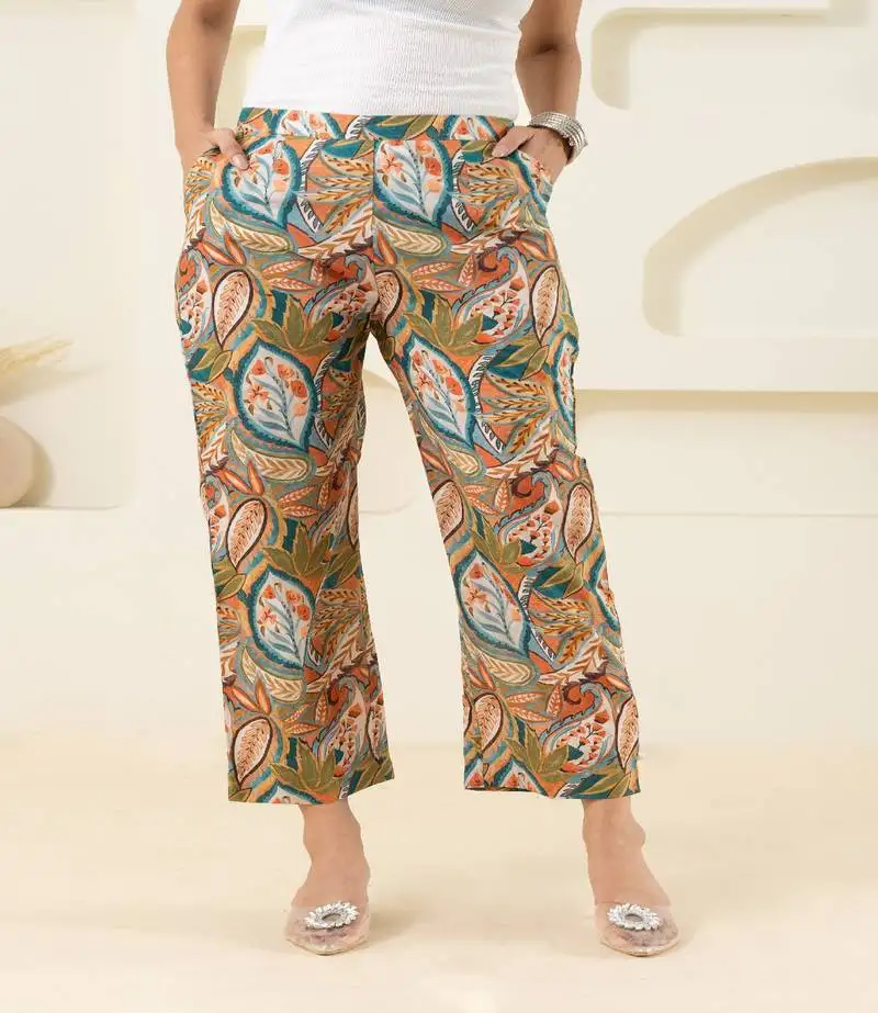 Abstract multicolour printed paisley cotton pant