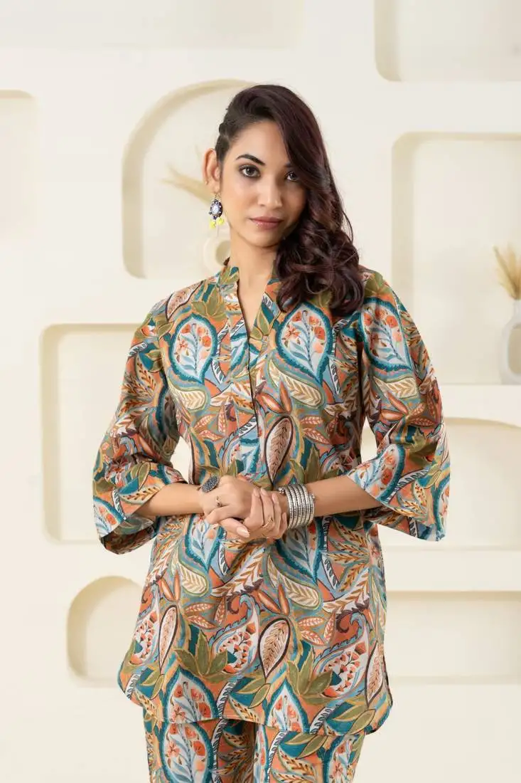 Olive printed pure cotton top