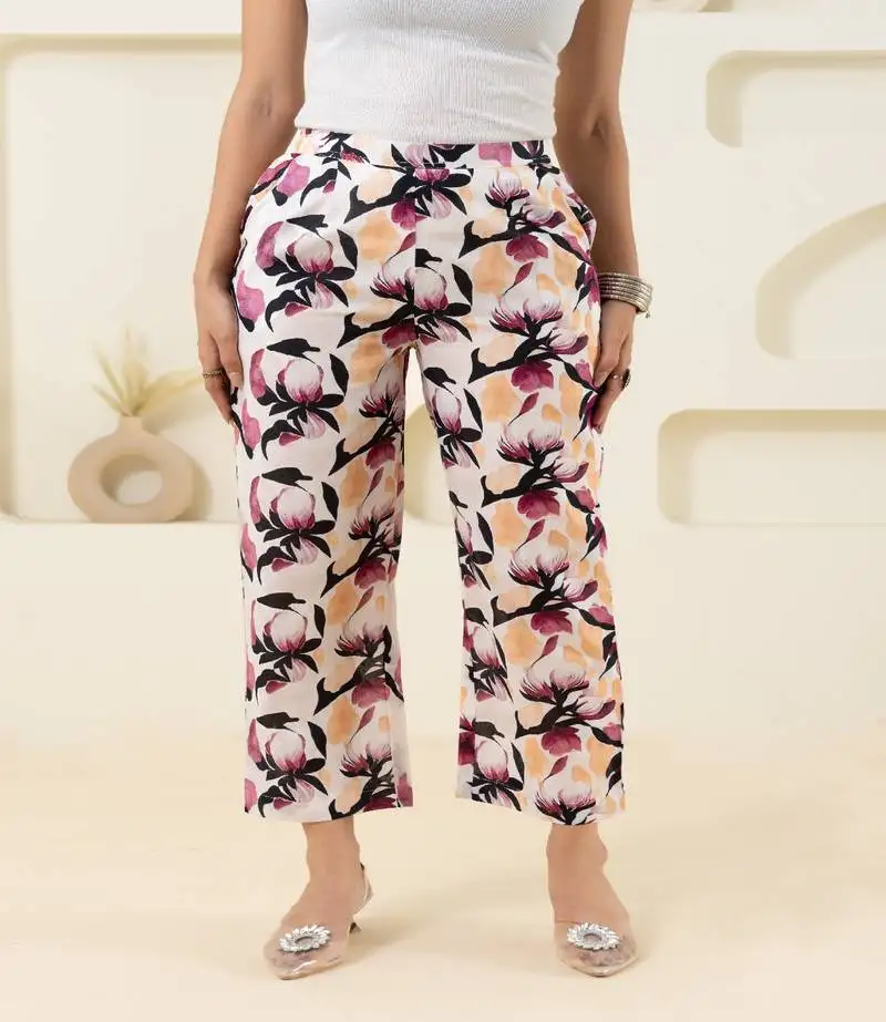 Off white printed cotton pant