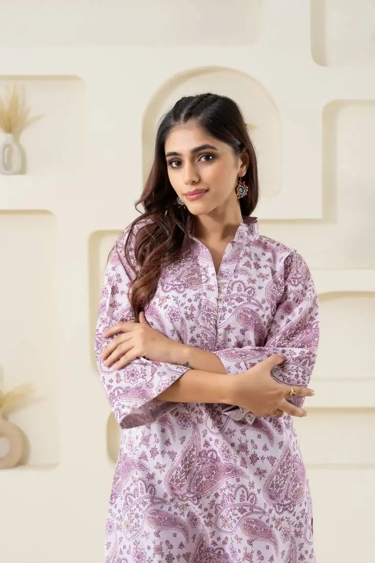 Light pink paisley printed pure cotton top