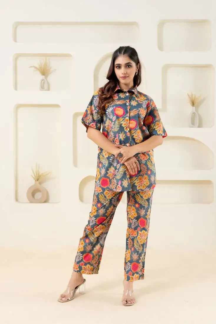 Grey multi color floral pure cotton printed (shirt)