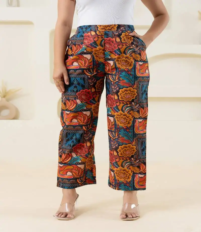 Abstract printed multi-colour cotton pant