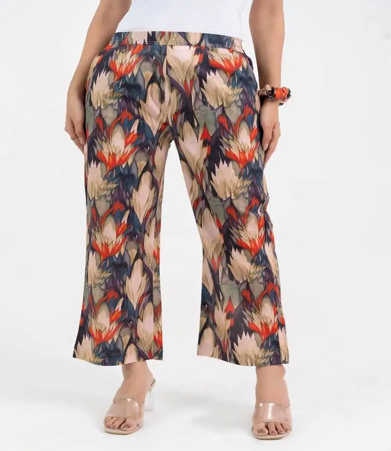 Abstract printed broad fit cotton pant
