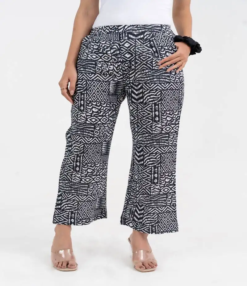Abstract printed black broad fit cotton pant