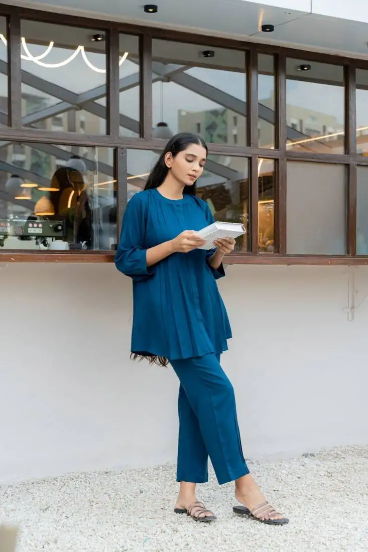 Sapphire front pleated flared top