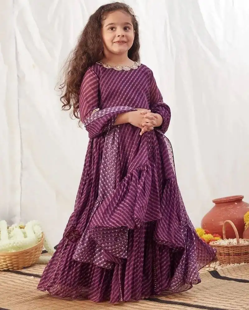 Gota work & leheriya purple lehenga