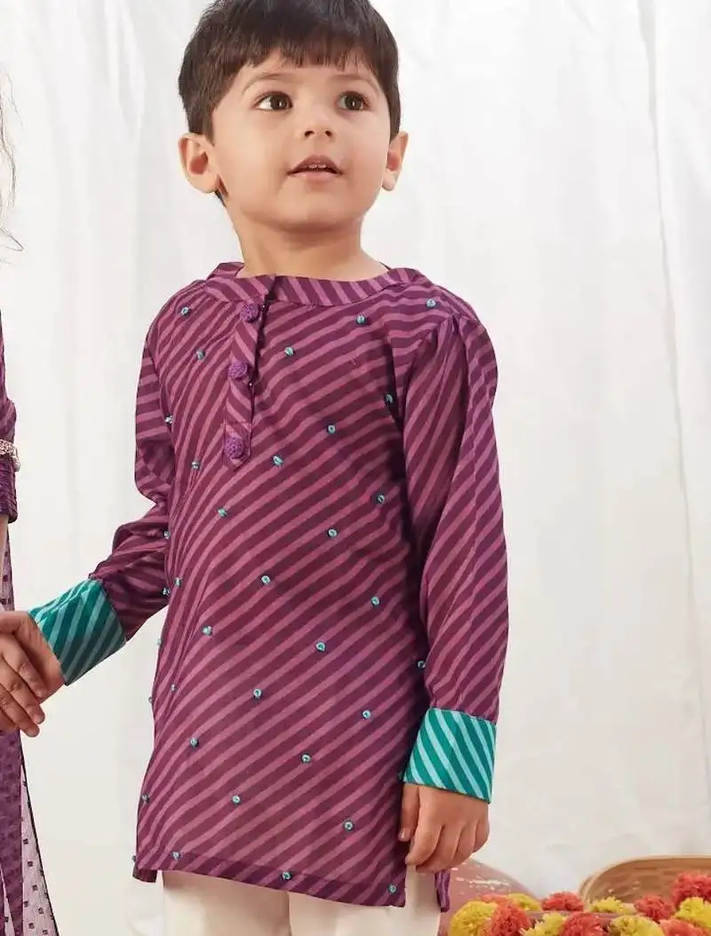 Purple leheriya short kurta set