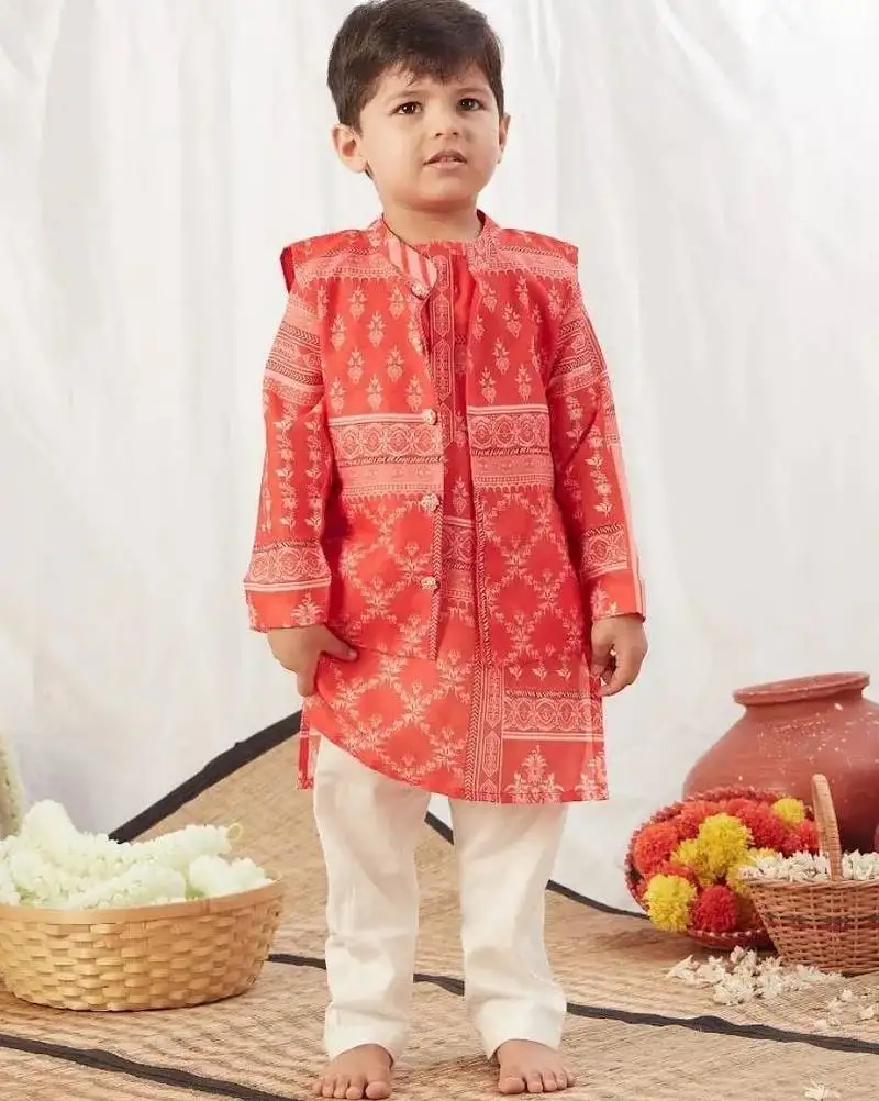 Red block print bandi set